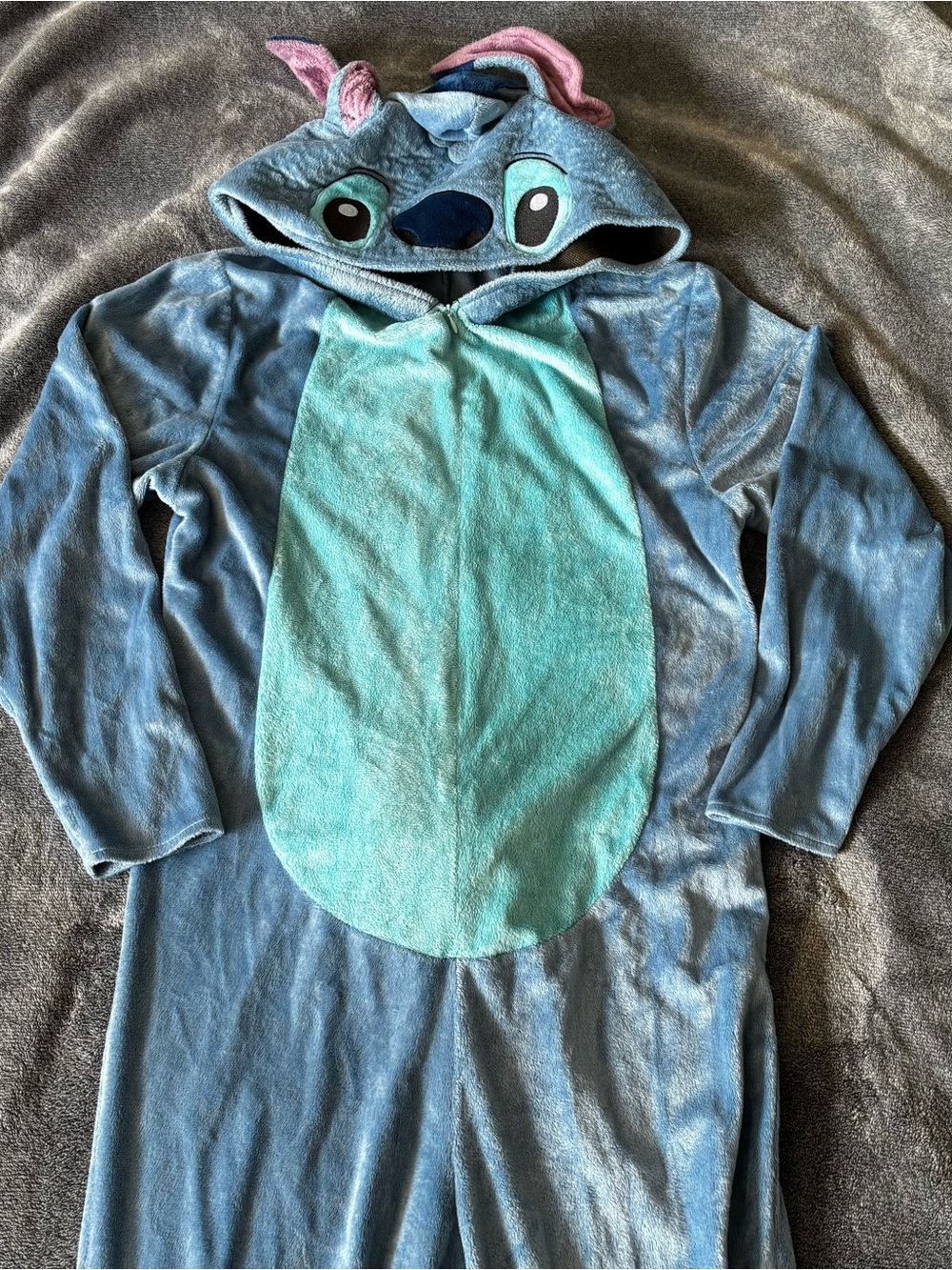 Disney Plush Stitch Hooded Onesie in Blue and Aqua with Pink Details
